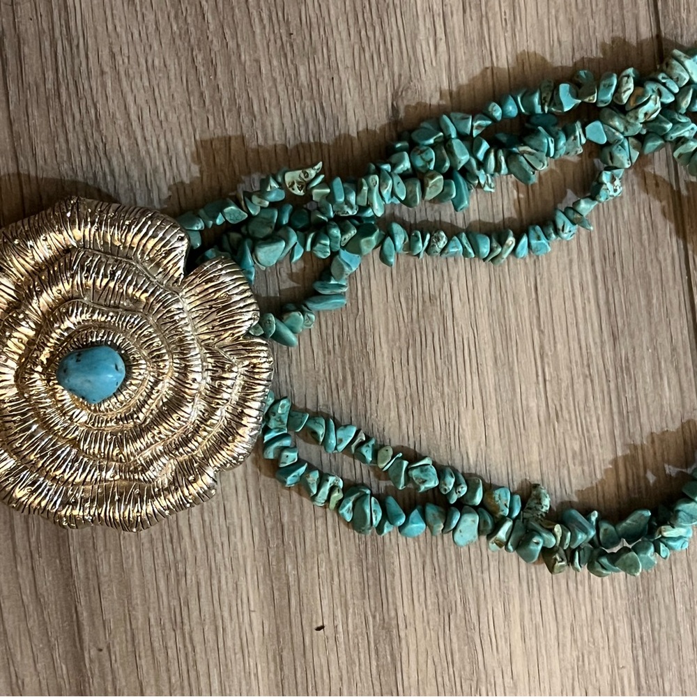Turquoise and silver Floral Necklace